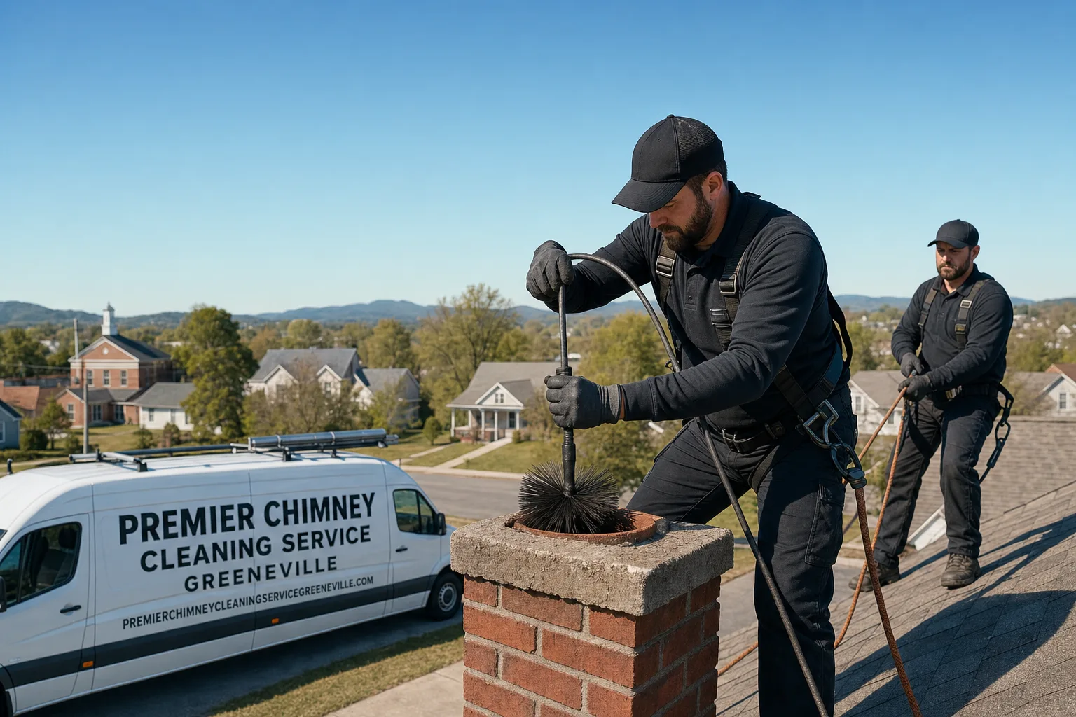 Premier Chimney Cleaning Service Greeneville service vehicle and crew in Greeneville, TN